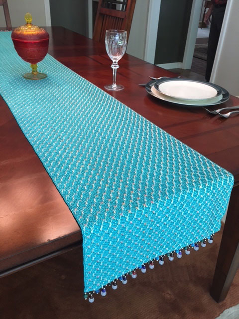 Silk ribbon table runner with bead trim
